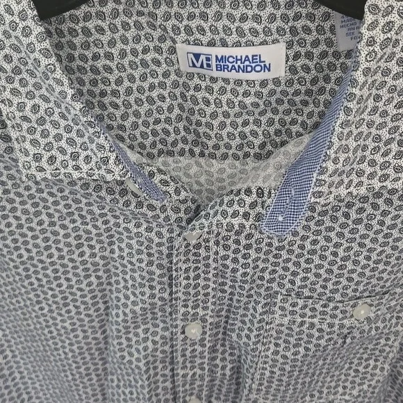 Michael Brandon Blue Print Short Sleeve Shirt - Picture 6 of 10